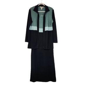 John Paul Richard Black Sage Green Ribbed Knit Dress Cardigan Womens Size Medium